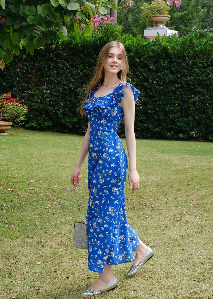 Blue Ruffle Maxi Dress - Lightweight Sleeveless Summer Look