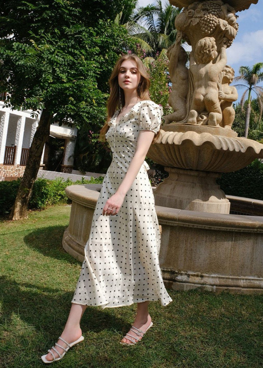 Diana - Puff Sleeve Polka Dot Midi Dress