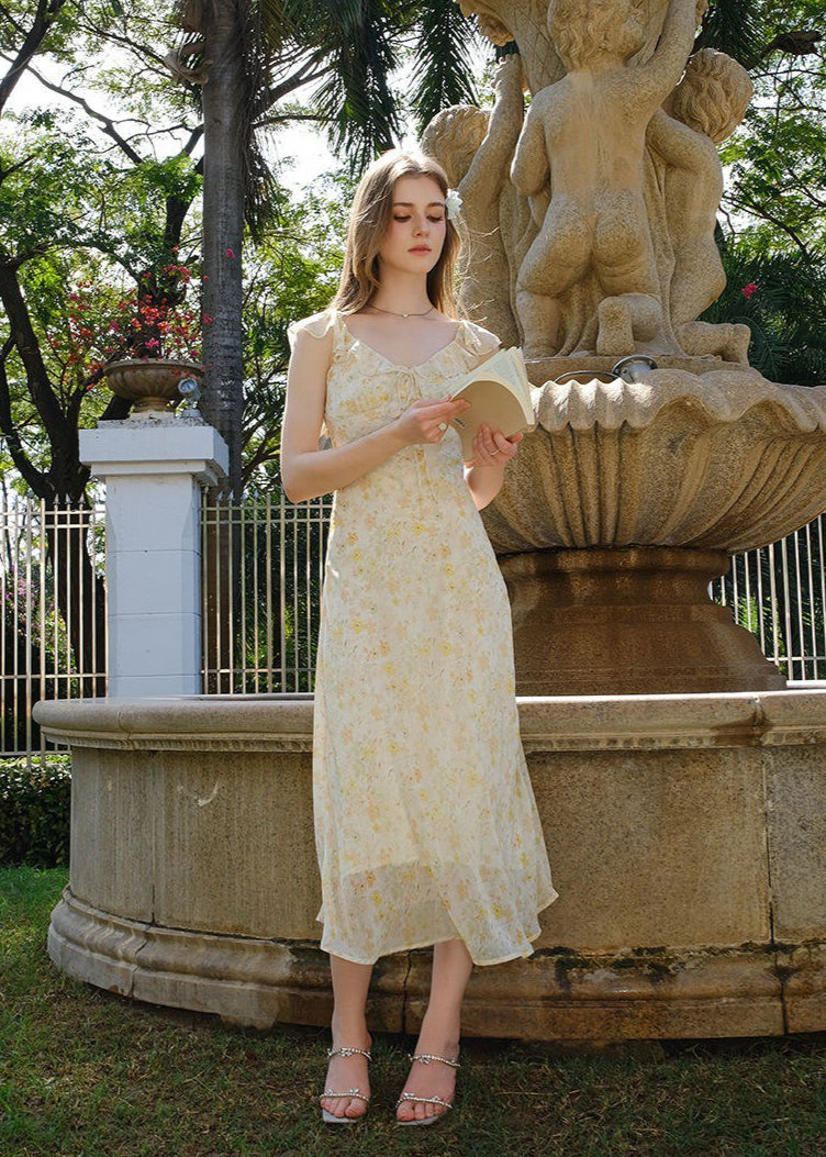 Soleil Whisper - Ruffle Tie-front Midi Dress