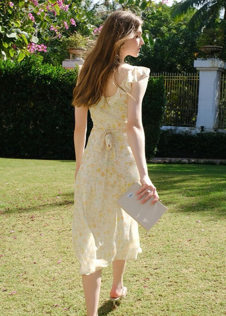 Soleil Whisper - Ruffle Tie-front Midi Dress