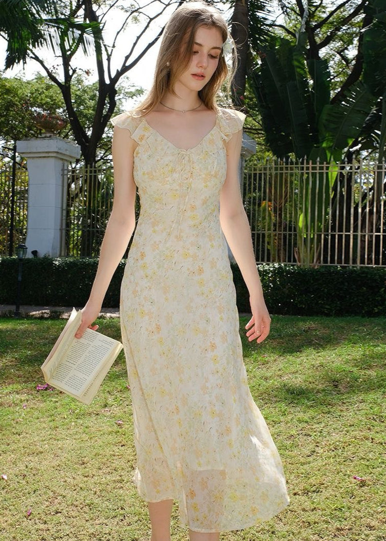 Soleil Whisper - Ruffle Tie-front Midi Dress