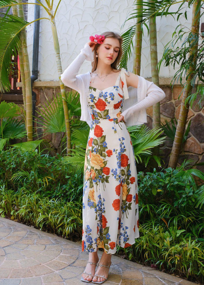 Valencia Bloom - White Sleeveless Maxi Dress