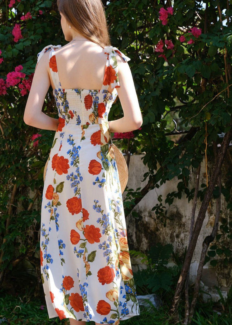 Valencia Bloom - White Sleeveless Maxi Dress