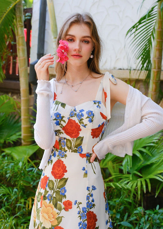 Valencia Bloom - White Sleeveless Maxi Dress