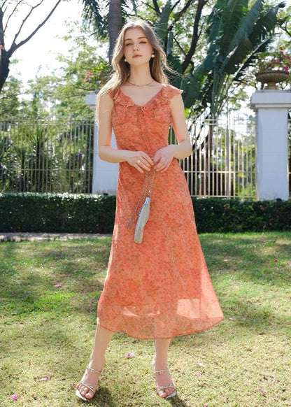 Solara - Ruffle Neckline Sheer Midi Dress