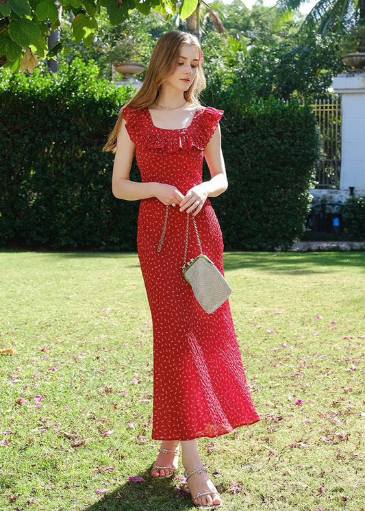 Lucienne - Red Ruffled Sleeveless Maxi Dress