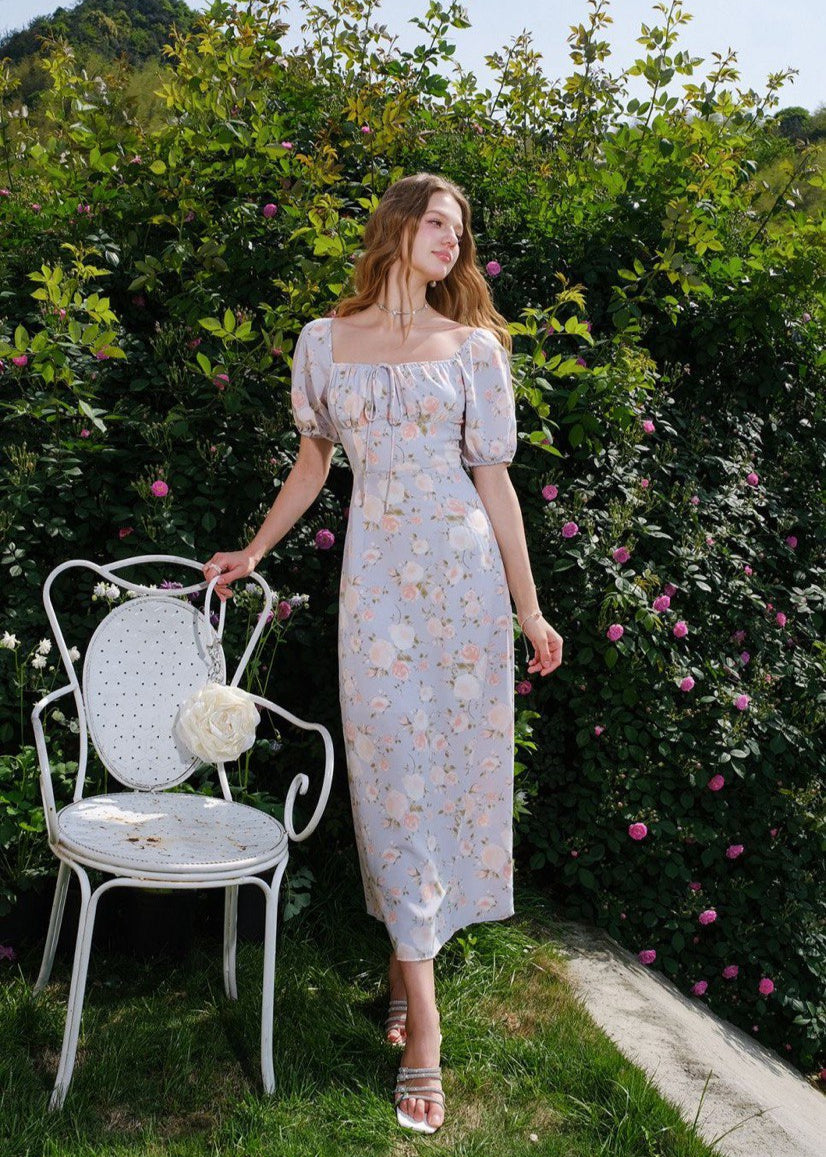 Florence - Puff Sleeve Maxi Dress With Rose Print