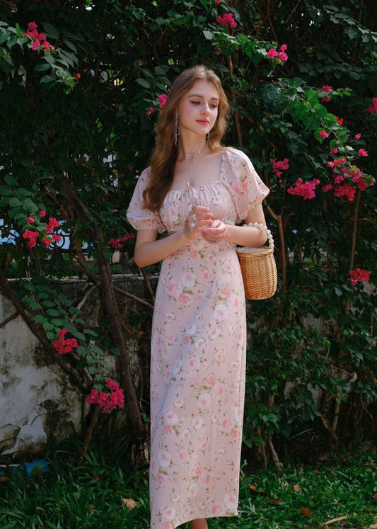 Florence - Puff Sleeve Maxi Dress With Rose Print