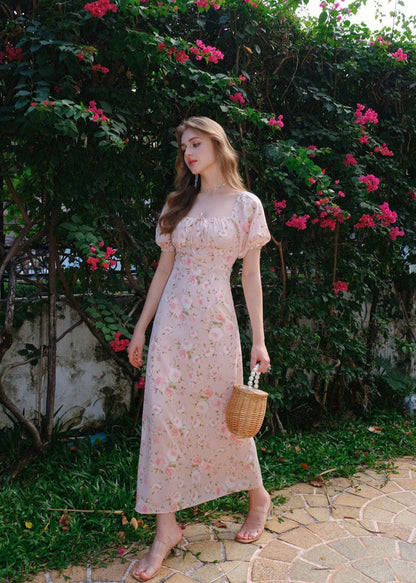 Florence - Puff Sleeve Maxi Dress With Rose Print