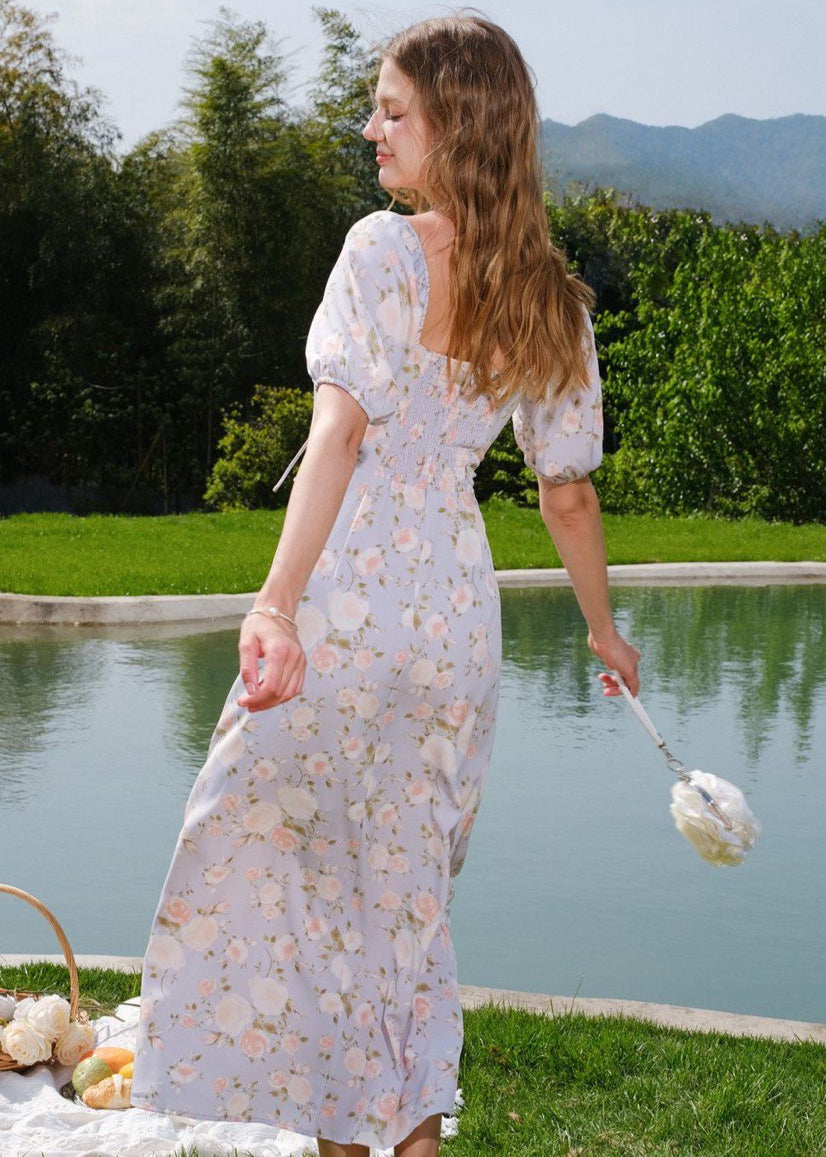 Florence - Puff Sleeve Maxi Dress With Rose Print