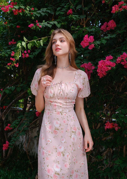 Florence - Puff Sleeve Maxi Dress With Rose Print