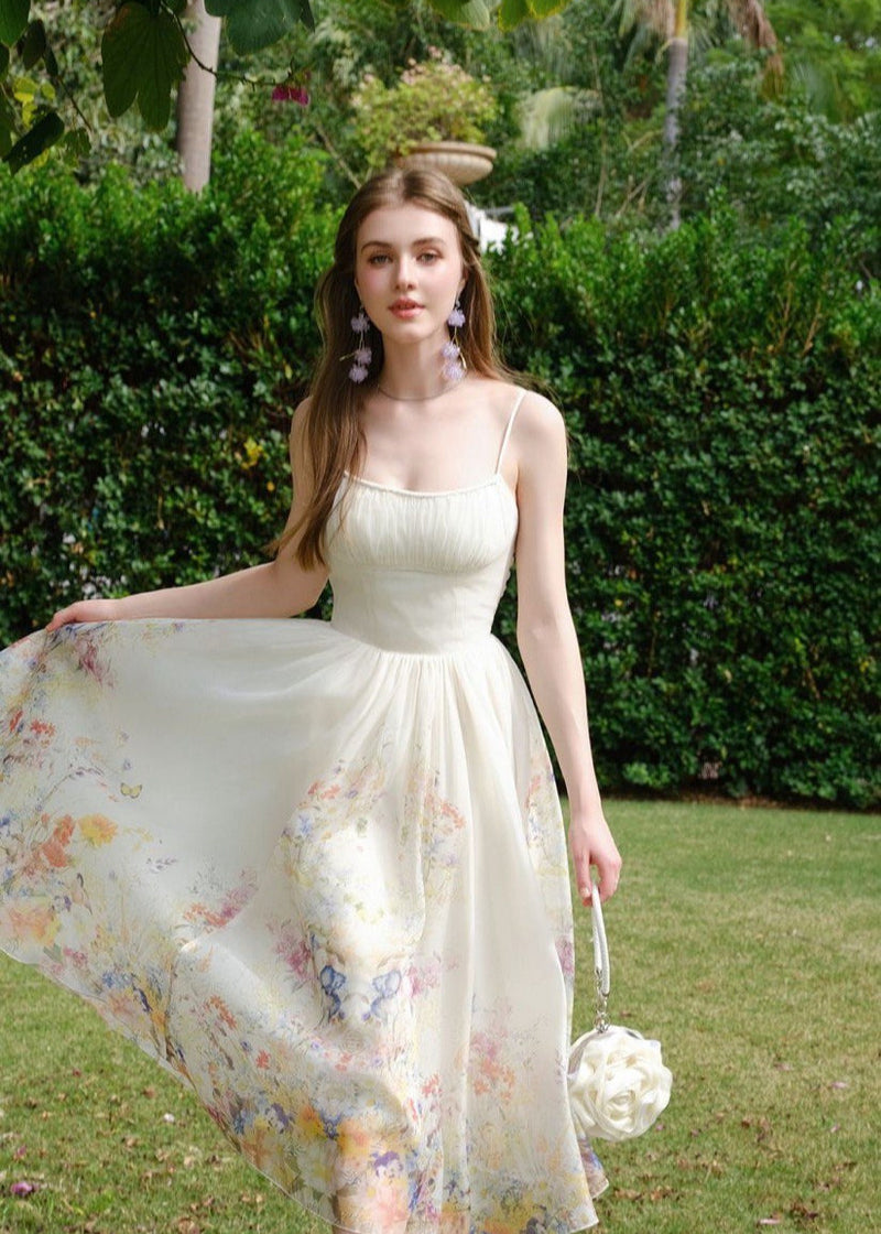 Evelyn - Chiffon Midi Dress With Spaghetti Straps