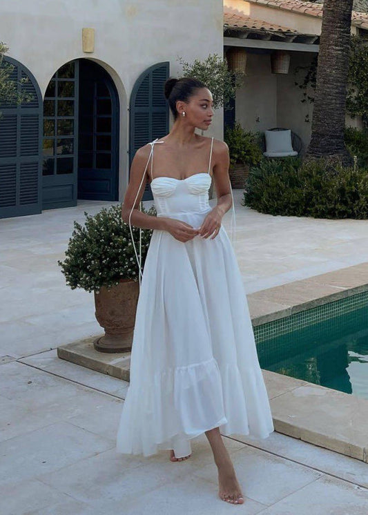 Santorini Breeze - Flowy Maxi Dress With Tie Straps