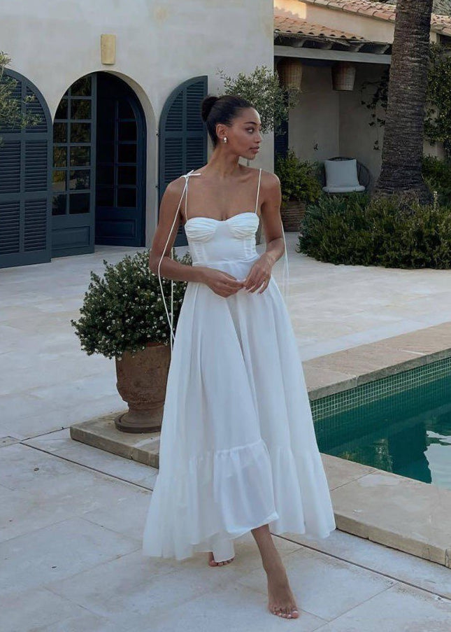 Santorini Breeze - Flowy Maxi Dress With Tie Straps