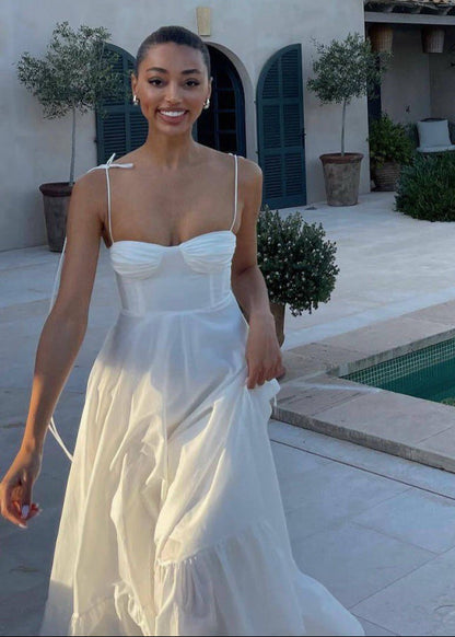 Santorini Breeze - Flowy Maxi Dress With Tie Straps