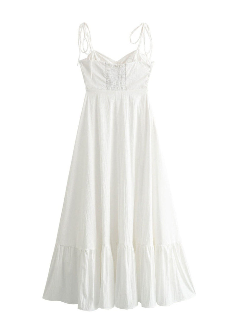 Santorini Breeze - Flowy Maxi Dress With Tie Straps