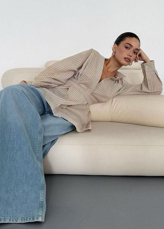 Brera - Striped Tie-waist Shirt Blouse
