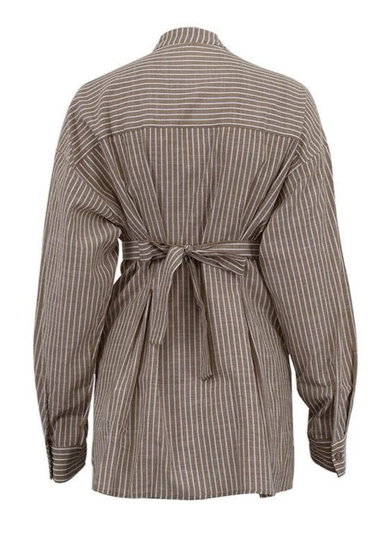Brera - Striped Tie-waist Shirt Blouse
