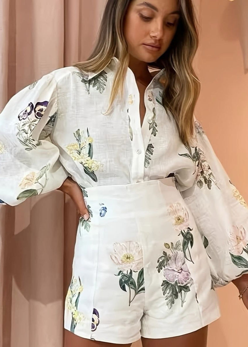 Wild Bloom - Puff Sleeve Shirt and Shorts Set