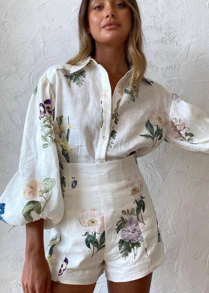 Wild Bloom - Puff Sleeve Shirt and Shorts Set