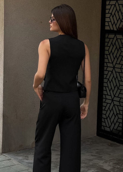 Andora Tailored Set – Linen Blend Sleeveless Top & Wide-leg Pants