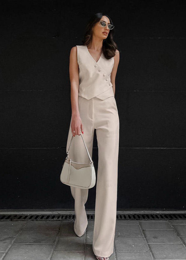Andora Tailored Set – Linen Blend Sleeveless Top & Wide-leg Pants