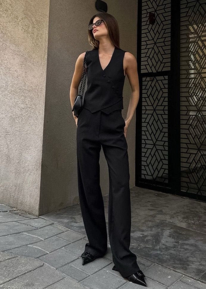 Andora Tailored Set – Linen Blend Sleeveless Top & Wide-leg Pants