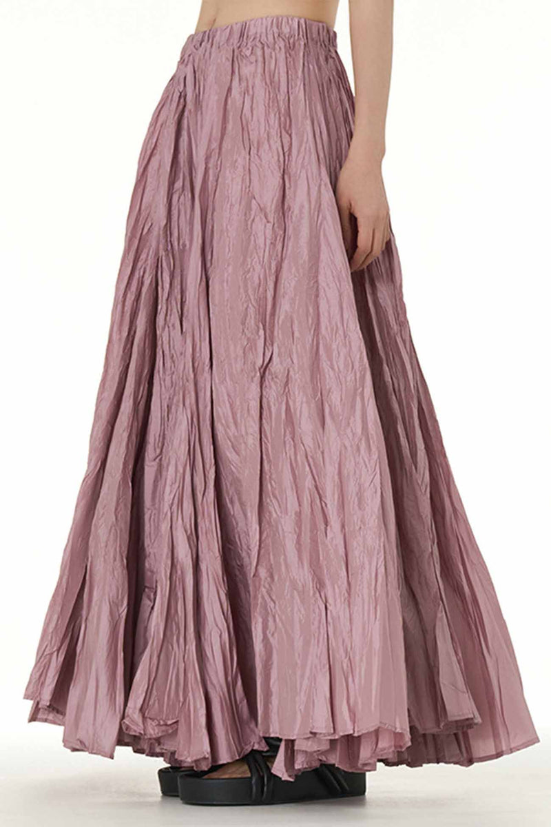 Color Pleated Midi Skirt