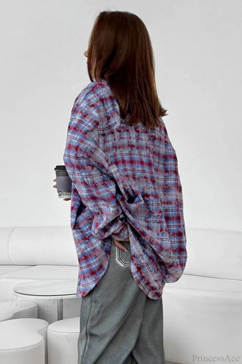 Plaid Long Sleeve Loose Blouse