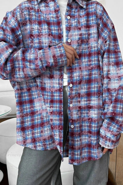 Plaid Long Sleeve Loose Blouse