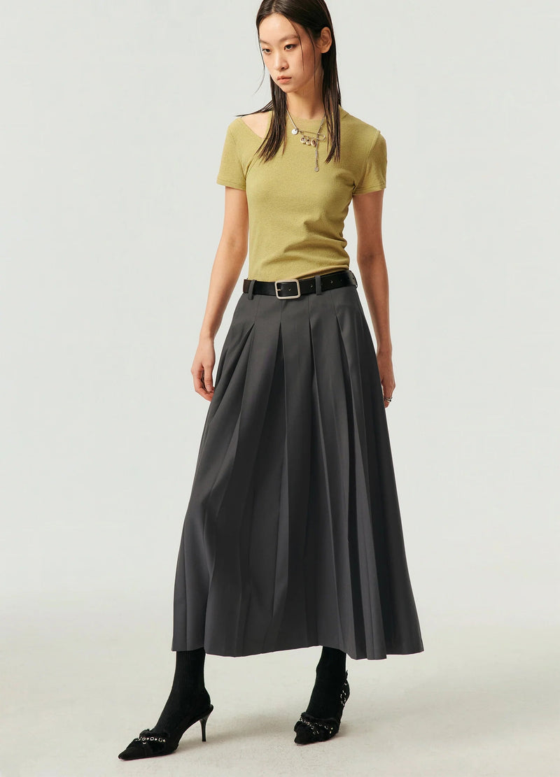 Deep Box Pleated Midi Skirt