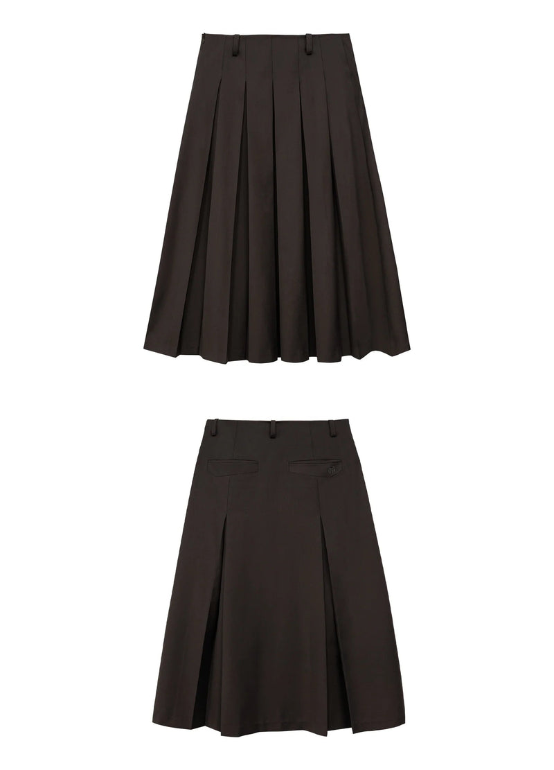 Deep Box Pleated Midi Skirt