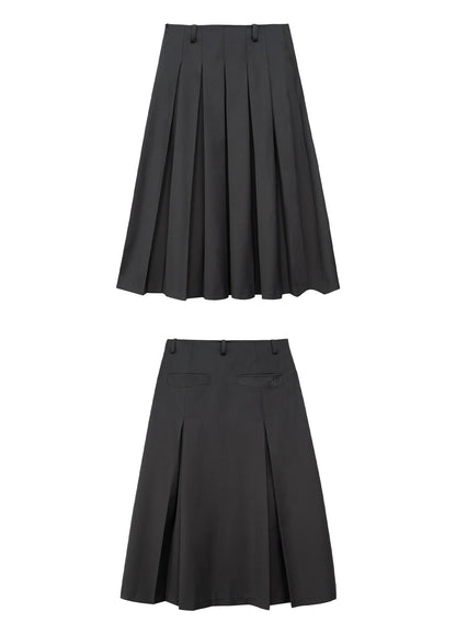 Deep Box Pleated Midi Skirt