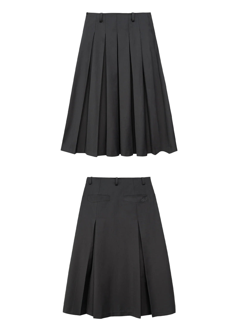 Deep Box Pleated Midi Skirt