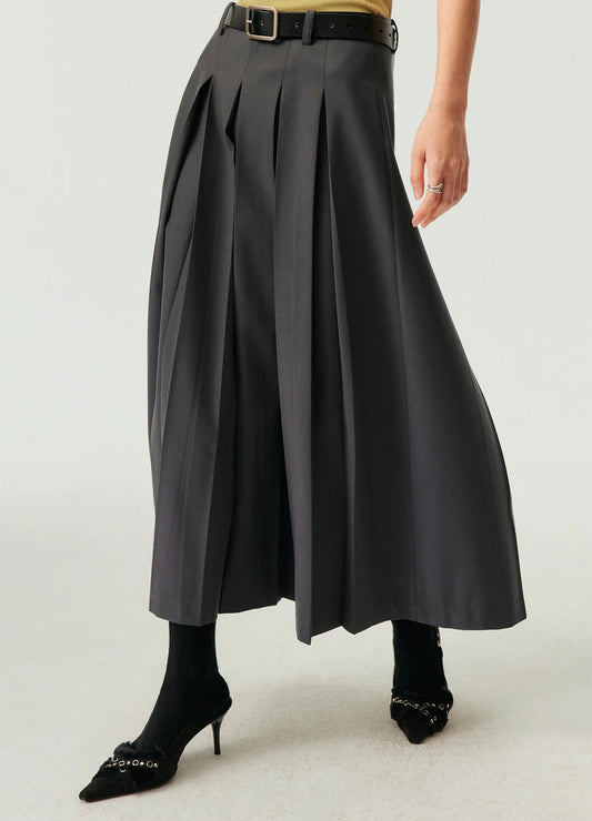 Deep Box Pleated Midi Skirt