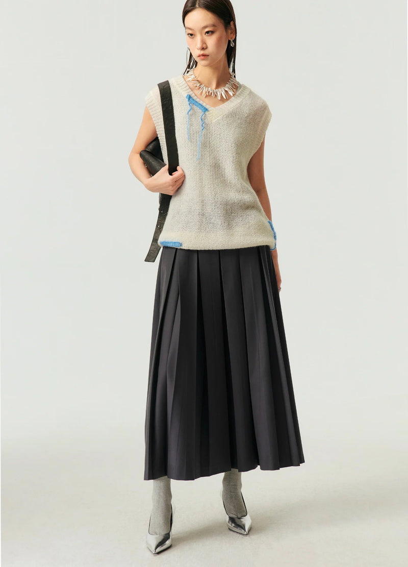 Deep Box Pleated Midi Skirt