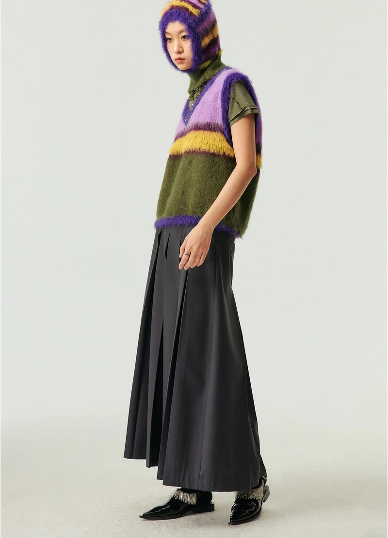 Deep Box Pleated Midi Skirt