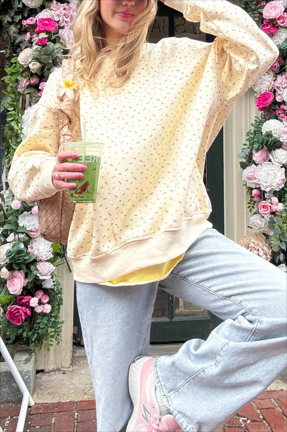 Polka Dot Crew Neck Pull-on Sweatshirts