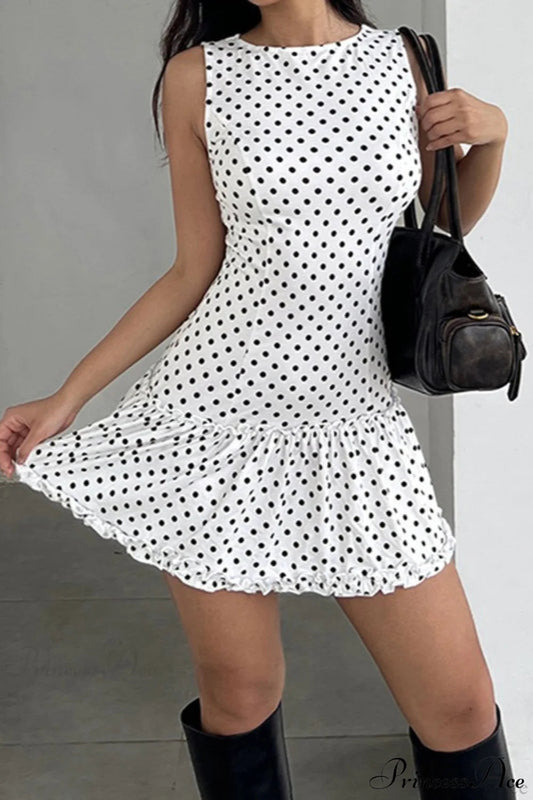 Polka Dot Lace-trim Bodycon Mini Dress