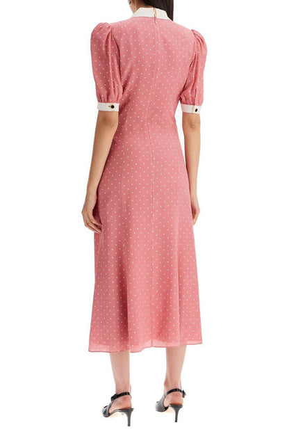 Rita Bow Trimmed Puff Sleeve V-neckline Midi Dress