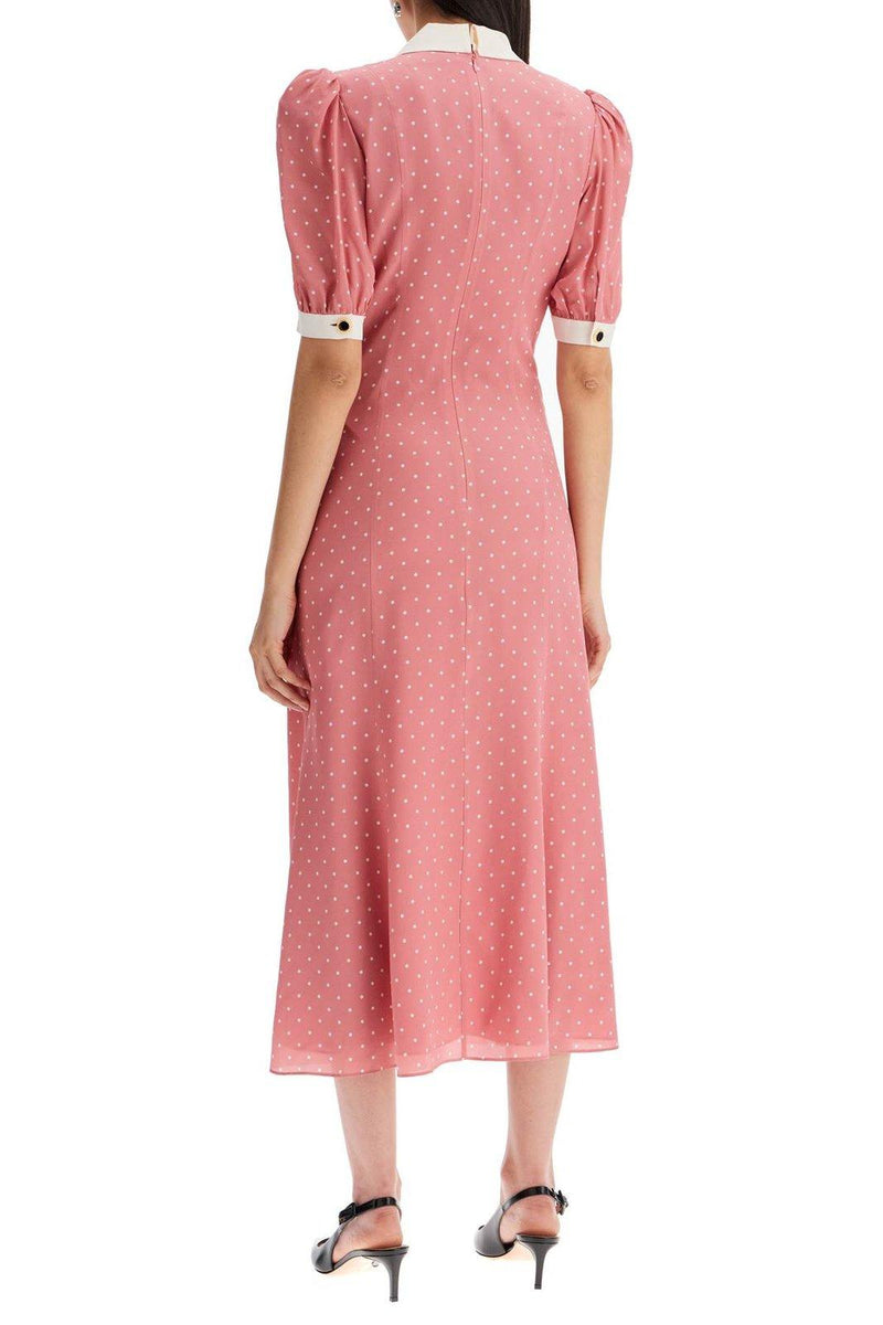 Rita Bow Trimmed Puff Sleeve V-neckline Midi Dress