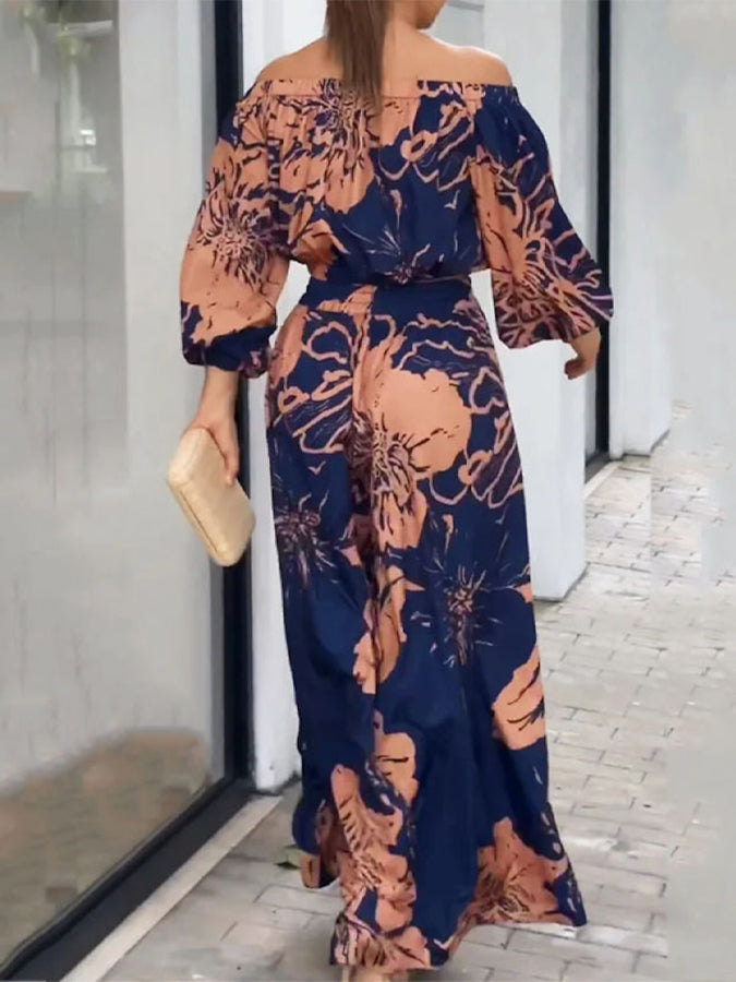 Printed Off Shoulder Shirt and Wide-leg Pants Sets