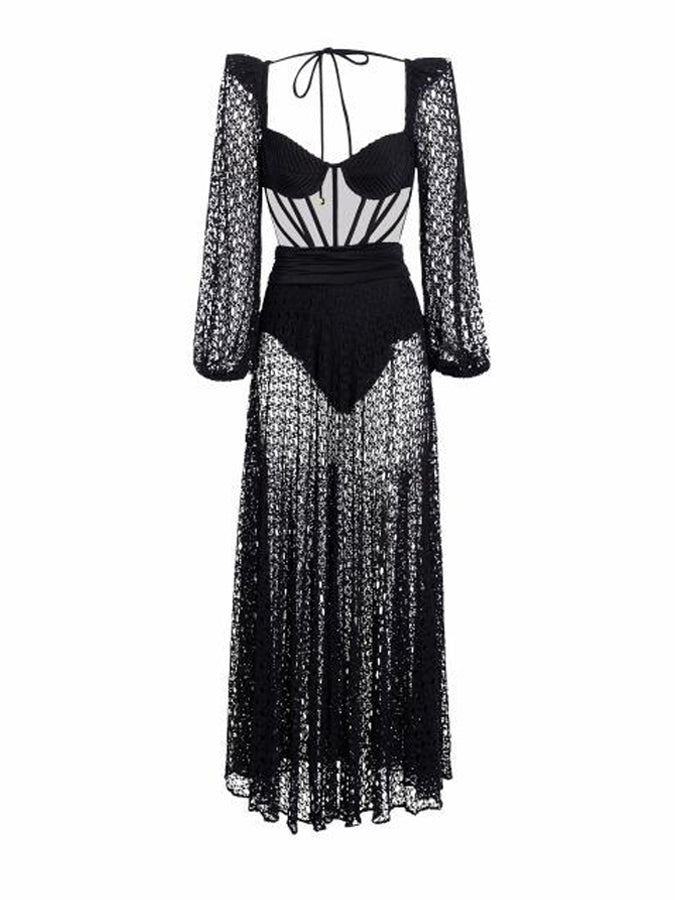 Natural Cutout Stretch-jersey and Crochet-knit Maxi Dress
