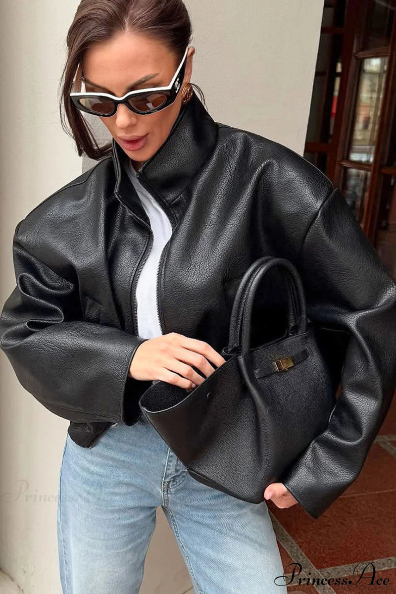 Black Pu Leather Jacket Coat