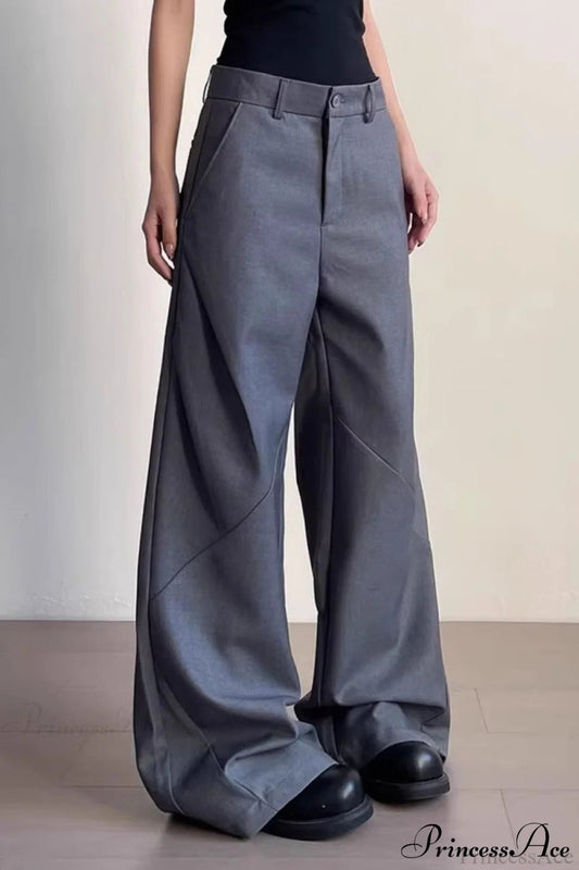 Gray Ruched Drapey Wide Leg Pants