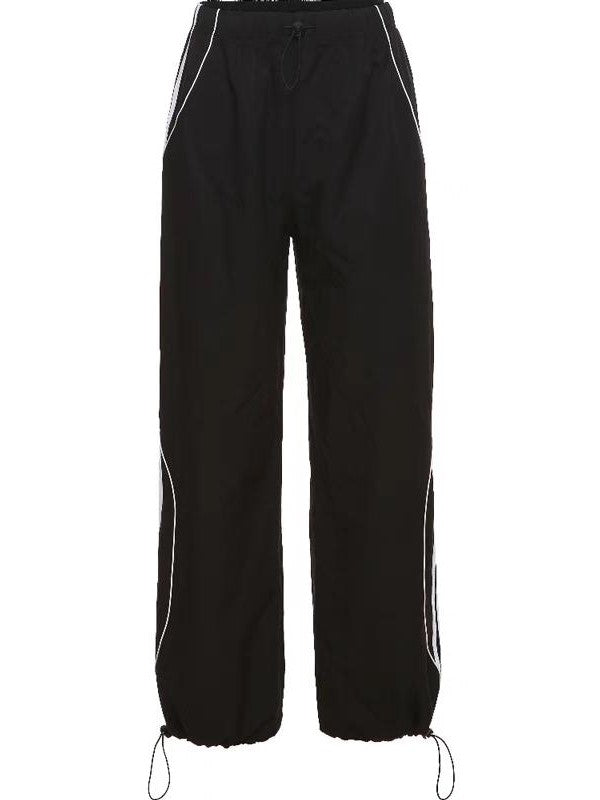 Black Baggy Retro Sport Jogger Pants With Side Piping