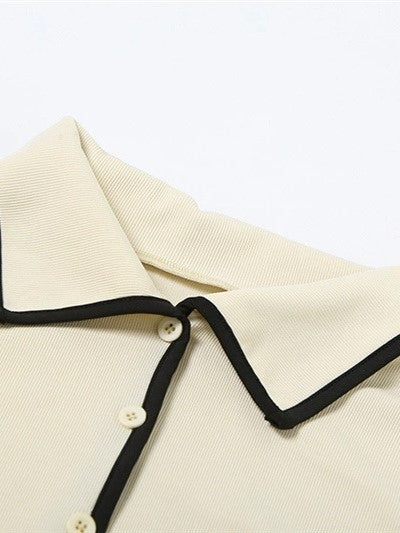 Contrast Cardigan Lapel Top & Mini Skirt Set