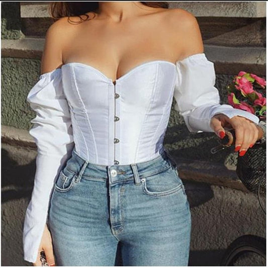 Off Shoulder Shirt Blouse Lady Back Bandage Slim Bustier Female Leotard Corset ' Tops Wear
