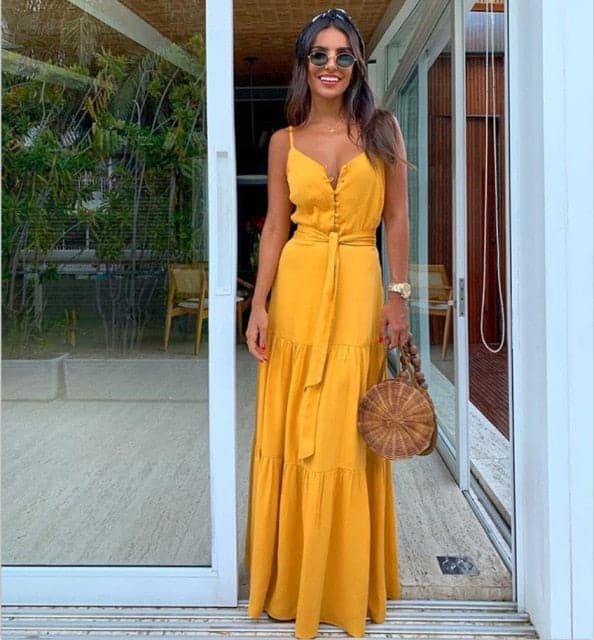 V Neck Tunic Ruffles Maxi Dress