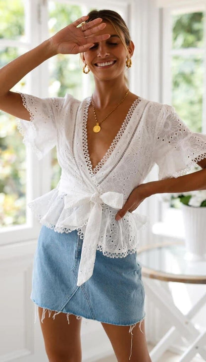 Lace V-neck T-shirt